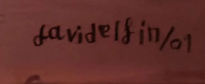 Detalle del cuadro de CHANGO con la inscripción “davidelfin /01”